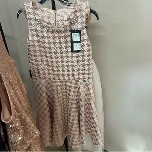 GB Girls Pink and White Houndstooth Dress